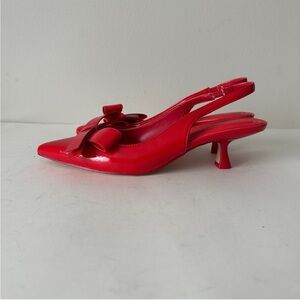 BCBG Red Patent Slingback Kitten Heels with Bow